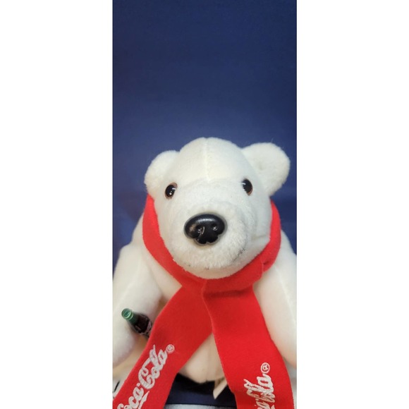 Vintage Coca Cola Polar Bear Plush 1998 Red Scarf and Coke Bottle 6" Bean Bag - Picture 3 of 12